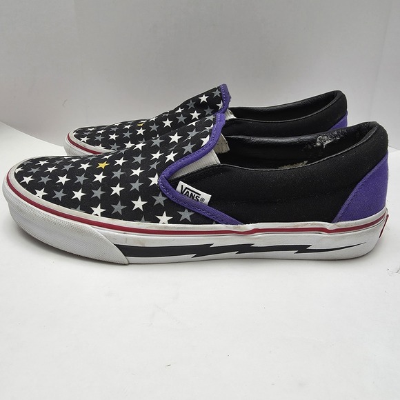Vans Custom Slip-On Shoes First Avenue Star Print Purple‎ Black M 8.5 W 10 RARE - Picture 1 of 13
